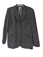 Lauren Ralph Lauren Womens Black Notch Lapel Three Button Blazer Size 12