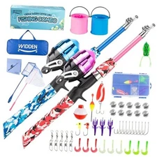 Kids Fishing Pole, Portable Telescopic Kids Fishing Poles for Boys Blue+Pink