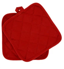 Home Collection 100% Cotton 2 Pot Holders Set ~ Red