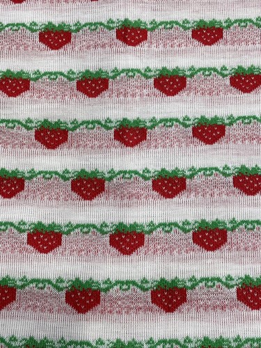 Vintage Knit Fabric Strawberries On Striped Bkgd_3/4 Yard