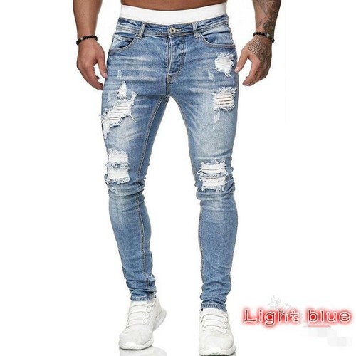 Pantalones Para Hombres De Vestir Elegante Moda Pantalón Vaquero Jeans  Rasgados | eBay