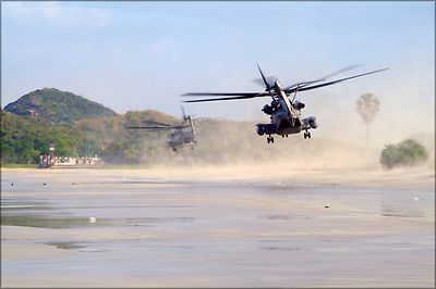 Poster, Many Sizes; Ch-53E Super Stallion Helicopters Land On The Beach In Thail