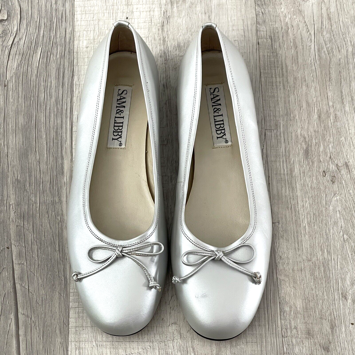 Sam Libby Silver Grey Sophie Bow Ballet Flats Size 10 Slip On