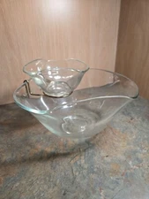 Vintage Indiana Glass Crystal Clear Chip And Dip Set Wavy Ruffle Edge W/ Bracket