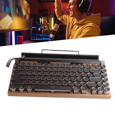 (Wood Grain Color) Retro Typewriter Keyboard 83 Keys Mechanical Keyboard