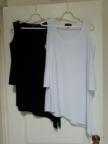 Lot of 3: Slinky Brand Cold Shoulder Long Sleeve Knit Top Tunic L in Black White - Picture 2 of 12