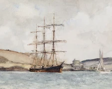 Vintage Three Masted Ship Painting Giclee Print on Fine Art Paper