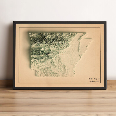 Arkansas Map, Arkansas 2D Relief Map, Arkansas Vintage Map - 2D Flat Print