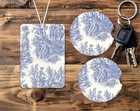 BLUE TOILE DESIGN CAR COASTERS AND UNSCENTED FRESHIE FRESENER SET GIFT IDEA