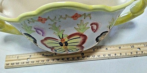 Double Handle Flower Vase 6" H X 10" L Multi-Color Butterly Design Yellow Trim - Picture 10 of 10