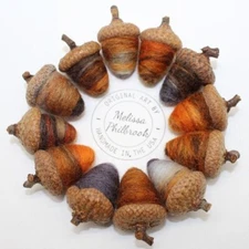 12 Primitive Halloween Sleepy Hollow Needle Felted Wool Acorns Melissa Philbrook