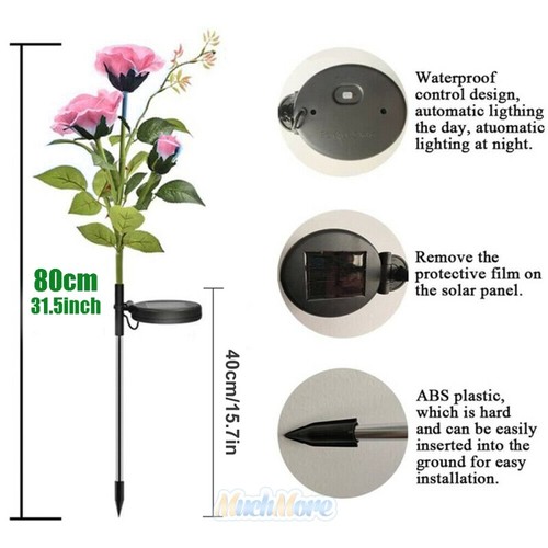 Garden Solar Powered Upgrade 8 LED Rose Flower Stake Lights Pathway Lawn Patio - Picture 4 of 18