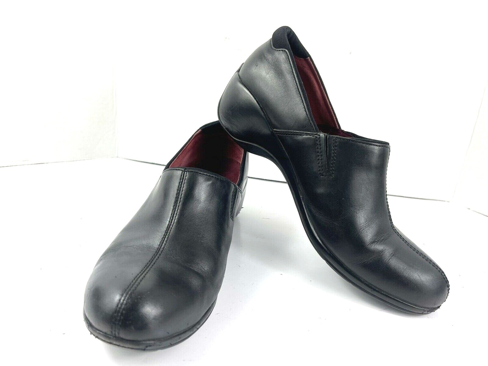 Merrell Zoccoli Donna 10 M Scarpe Angeliche Nero Pelle Slip On Punta Spaccata Zeppa