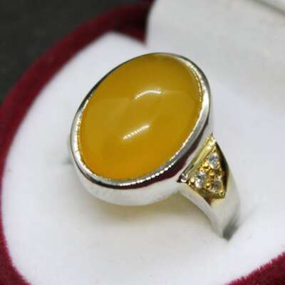 Natürlicher gelber Zard Aqeeq Achat Herren handgefertigter Ring in 925 Sterlingsilber
