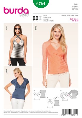 Burda 6764 Misses Tops and Shirts Sewing Platten  Size 8-18