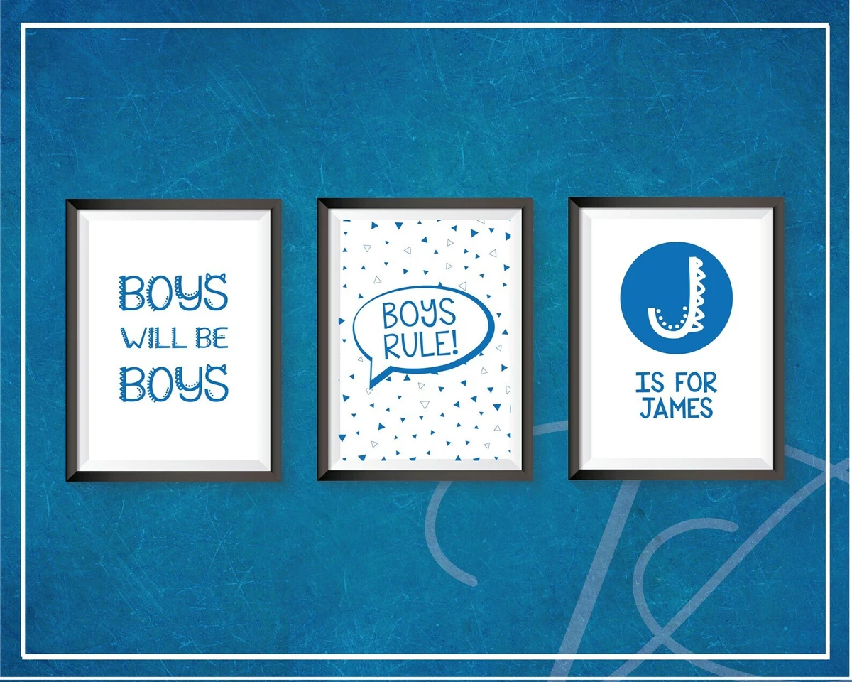 Boys Bedroom Wall Art Personalised Prints A4 Boys Rule A4 Teen Boys Bedroom  Blue | eBay