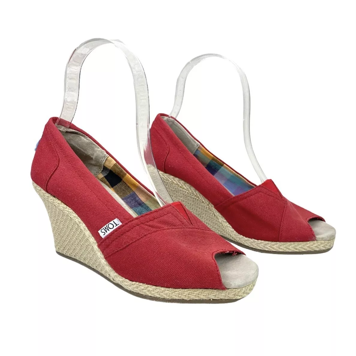 Toms red shop wedge shoes