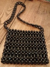 Vintage 1960's Beaded Handbag Made in Hong Kong Faceted Black Beads VKK Zipper