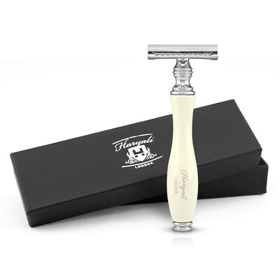Haryali Double Edge Rasierhobel für Männer und Frauen, Elfenbein Imitat, Metallic