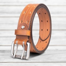 Mens Leather belts double Prong Heavy duty 100% genuine Leather black brown Tan