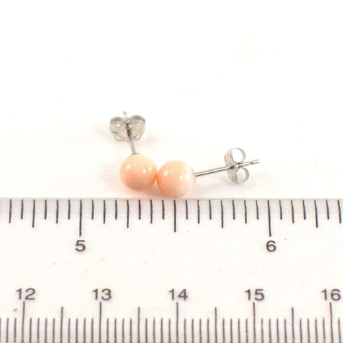 14kt White Gold 5-5.5mm Angel Skin Coral Bead Stud Earrings - Picture 5 of 11