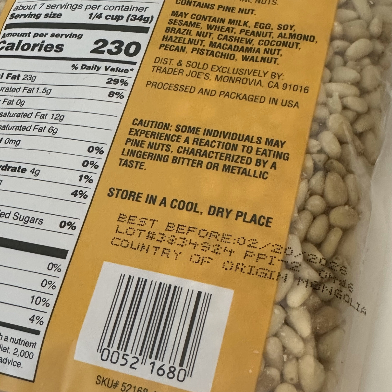 2 Pack New Trader Joe's Dry Toasted Pignolias Pine Nuts 8oz Each