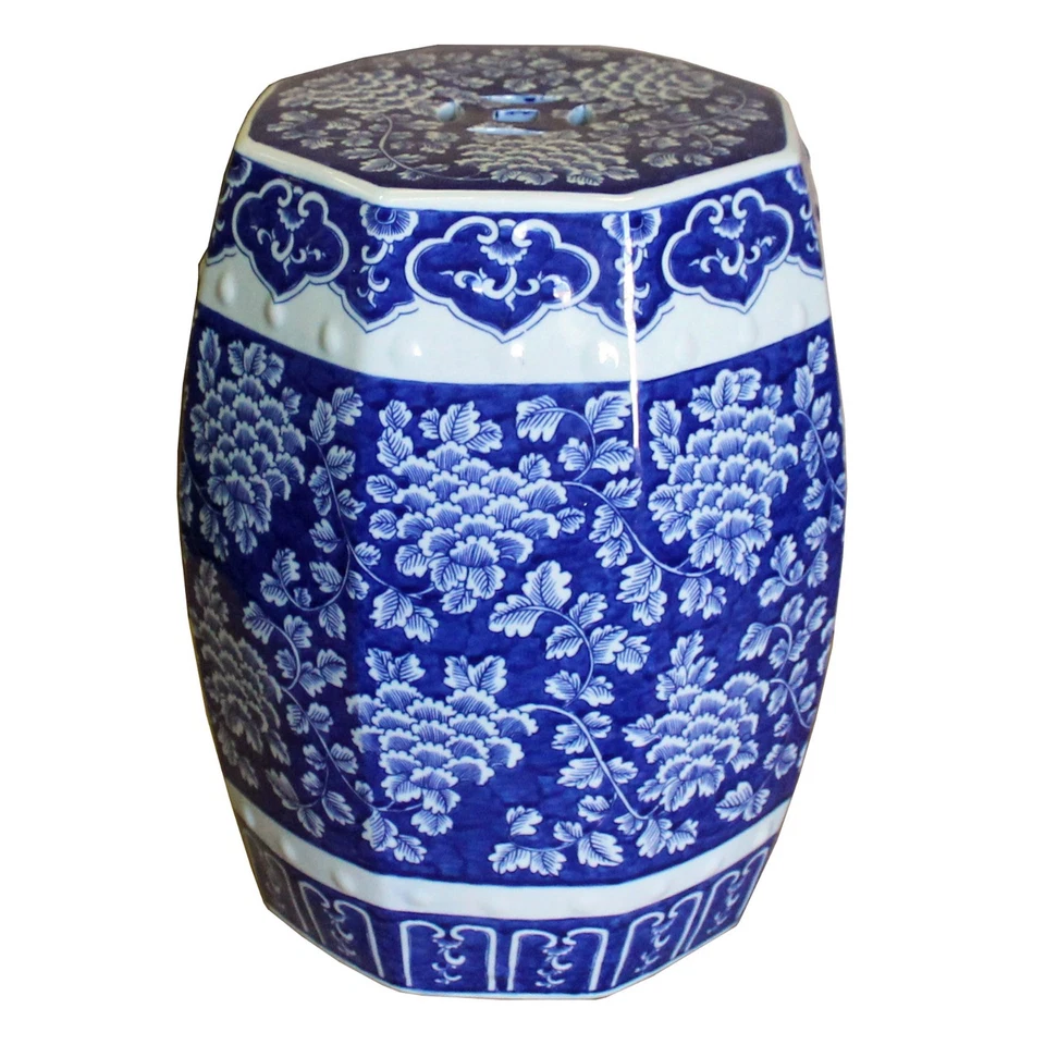 Chinese Blue & White Porcelain Floral Theme Octagon Stool Table cs4348 - Image 2 of 4