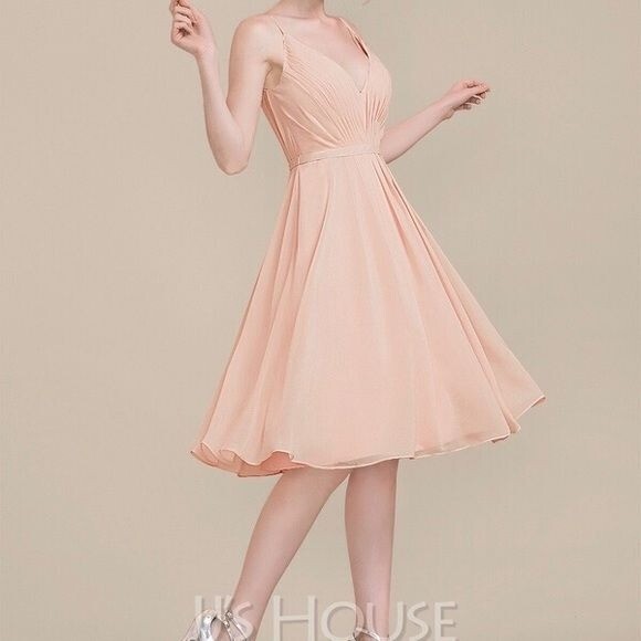 JJs House Womens Pearl Pink Chiffon Bridesmaid Dress Knee Length