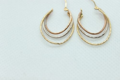 Elegant 14k Tri Color Hoop Earrings .85 gram 585 Polished Gold Rose Yellow White - Picture 4 of 4