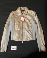 Diesel L-tafy Silver Metallic Effect Leather Jacket Size 14