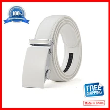 HJones Men's Automatic Buckle Belt White Leather Ratchet Strap Waistband Jeans