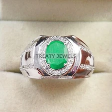 Emerald Oval Cut Gemstone With 925 Sterling Silver Ring For Men's #B37 *