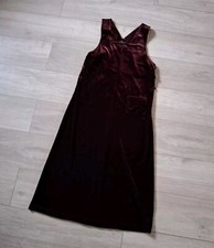 Studio Ease Petite Burgundy Velvet Midi Dress Evening Goth Christmas Vintage UK8
