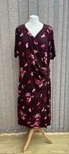 Joe Browns Multi Floral Print Faux Wrap Jersey Dress Size 22 NEW Burgundy Pink