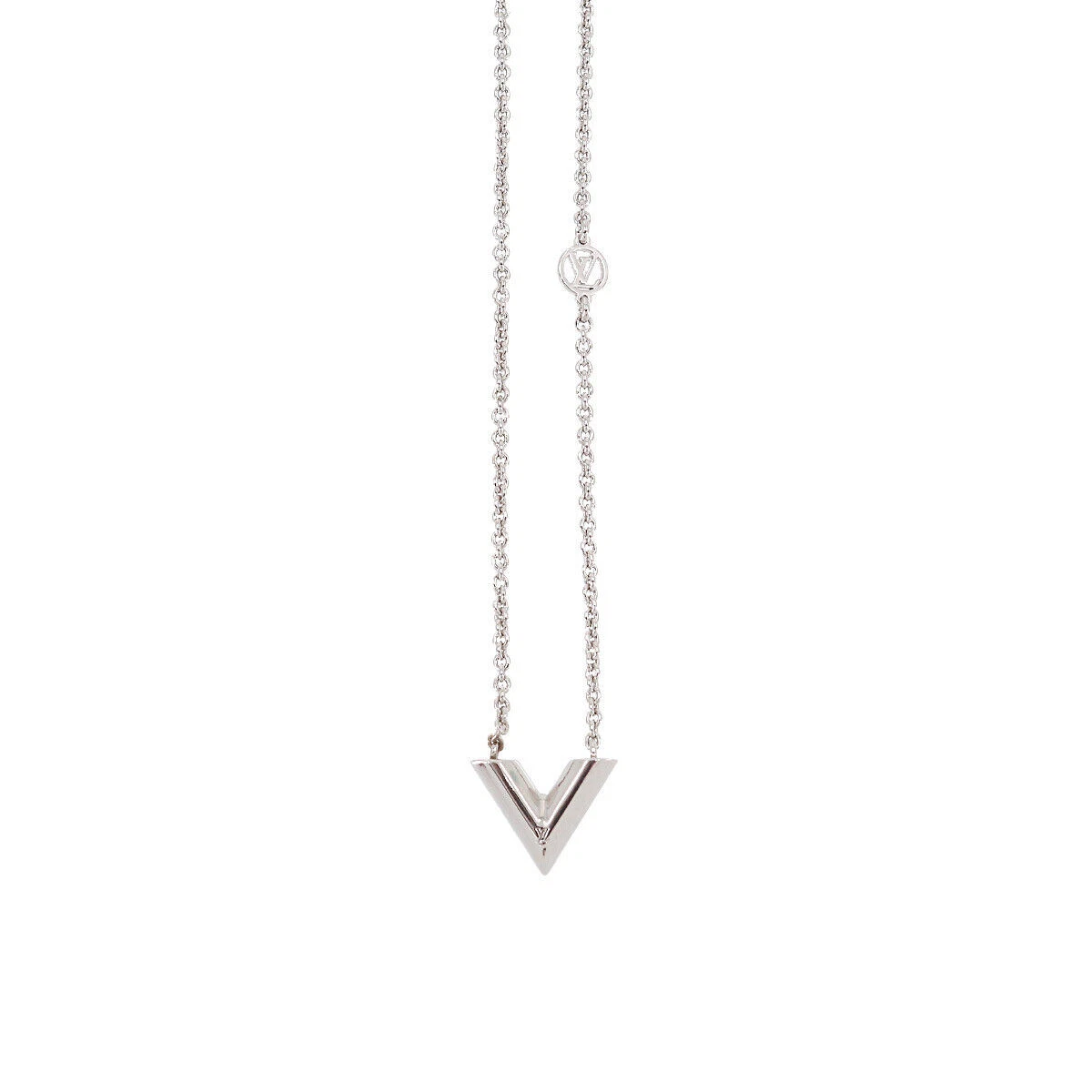LOUIS VUITTON Essential V Necklace Silver M63197 Accessory 90208339