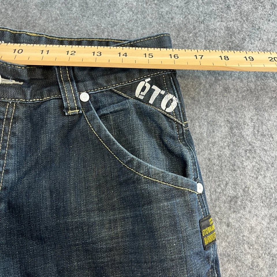 Pantalones de mezclilla holgados ETO 32 32 * Ropa de calle doble solapa de rodilla Y2K panel ceñido lavado oscuro Foto 4 de 4