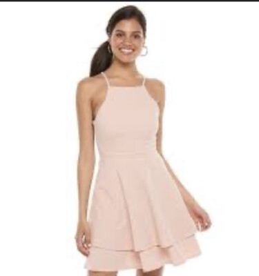 trixxi skater dress Trixxi Womens Dress Med Lace Back Skater Tiered Halter Sleeveless Fit &  Flare