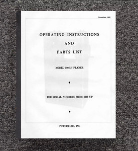 Operator Instruction & Parts Manual Powermatic Model 100 12in Planer 1965 PM47