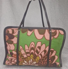 Kate Spade Leather and Fabric Tote Floral 70s Pattern Cheap