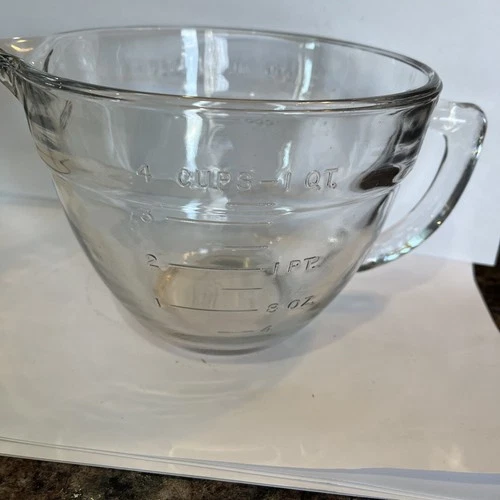 Vintage Anchor Hocking Clear Glass Mixing Batter Bowl Measuring 4 Cups USA
