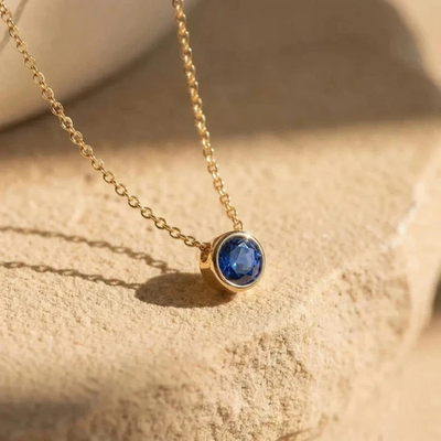 #ad 1.00Ct Round Cut Simulated Blue Sapphire Pendant Necklace 14K Yellow Gold Plated $49.99