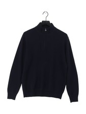 Bernard Weatherill Men's Jumper L Blue Wool with Cashmere High Neck Pullover
