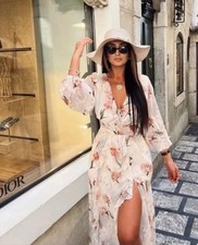 RARE! NWT_ZARA FW24 RUFFLED FLORAL CUT OUT DRESS Multicolored Size S 8957/218