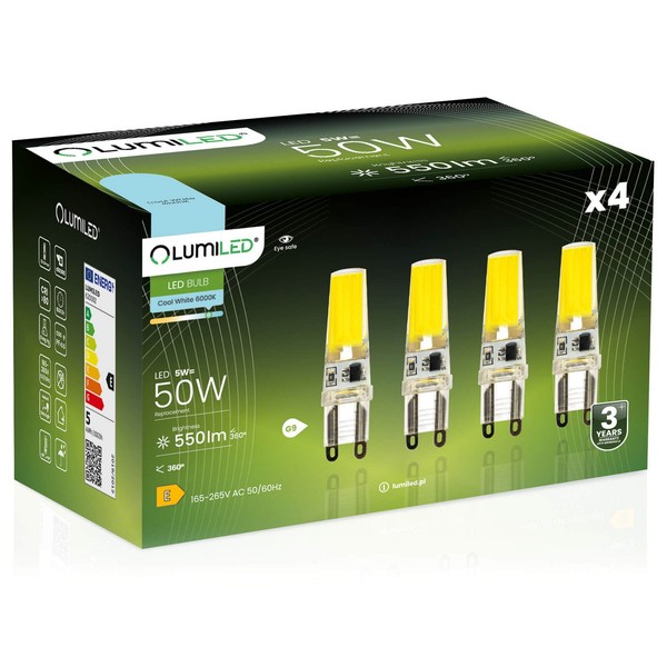 4X G9 Led-Lampenkapsel 5W = 60W 550Lm 6500K Kaltweiß 360° GlüHfadenbeleuchtung-image
