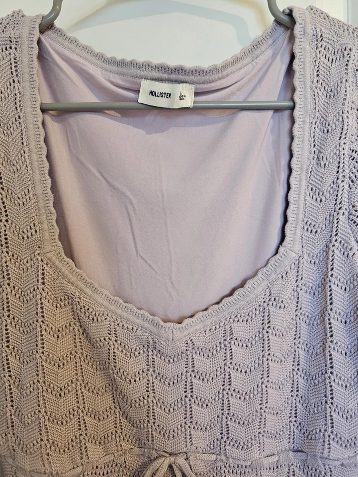 Mini Vestido Hollister Para Mujer Grande Púrpura Tejido Babydoll Cuello Cuadrado Y2K Foto 2 de 3