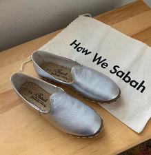 NWT Sabah Turkish Handmade Silver Leather Shoes Loafers Women's 41 $210