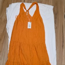 Mango Orange Viscose Maxi Dress V-Neck Tie Back Sleeveless Size XL