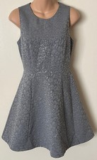 Banana Republic Sleeveless Fit & Flare Dress Sz 0 Gray Cotton Blend Damask Lined