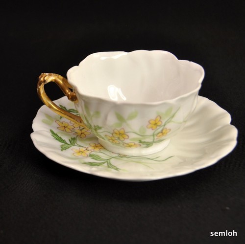 Limoges T&V Cup & Saucer Yellow Flowers w/Gold Twig Handle Artist A. Semple 1891 - Picture 3 of 12