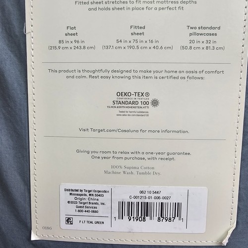 Casaluna Washed Supima Percale Sheet Set 250 Thread Count 100% Cotton (Bag5) - Picture 2 of 5